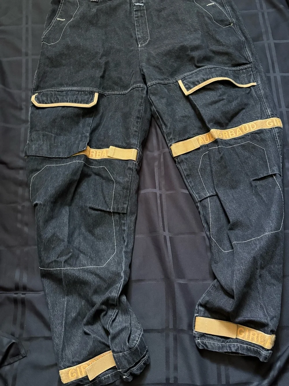 VTG Marithe Francois Girbaud Shuttle Pants Black Yellow Baggy Y2K 90s Size 44x35